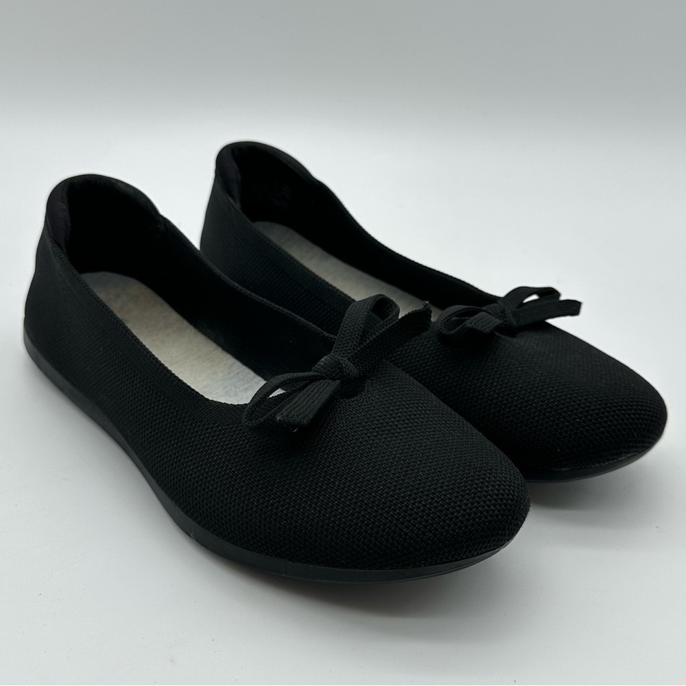 Clarks Black Stretch Fabric Ballet Flats with Bow - Picture 1 of 9